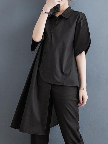 Irregular Clipping Solid Color Lapel Shirts Tops