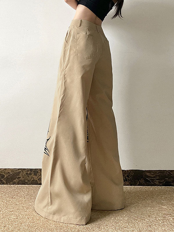 High Waisted Loose Asymmetric Printed Split-Joint Pants Trousers