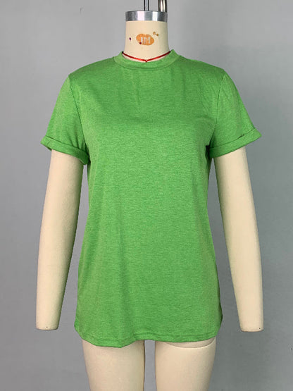 Short Sleeves Solid Color Round-Neck T-Shirts Tops