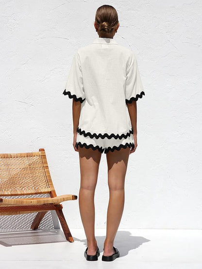 Loose Contrast Color Shirts Tops & Shorts Two Pieces Set