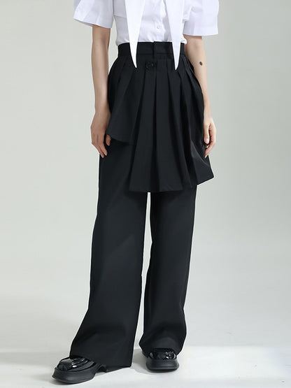 False Two High Waisted Asymmetric Pleated Solid Color Suit Pants
