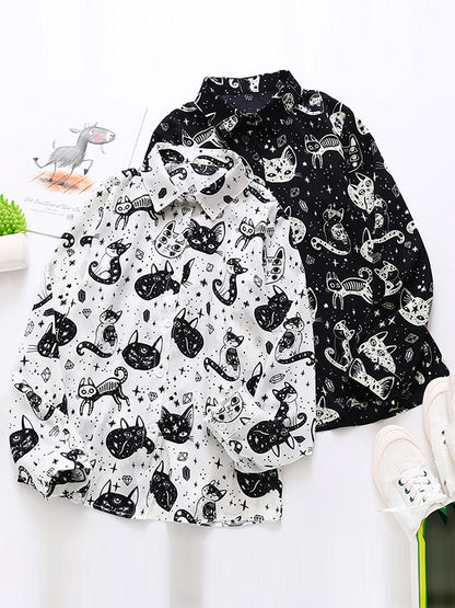 Long Sleeves Loose Animal Printed Buttoned Lapel Blouses&Shirts Tops
