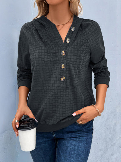 Hooded Long Sleeves Buttoned Split-Joint Hoodies Tops