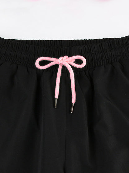 Loose Wide Leg Bowknot Drawstring Elasticity Split-Joint Pants Trousers