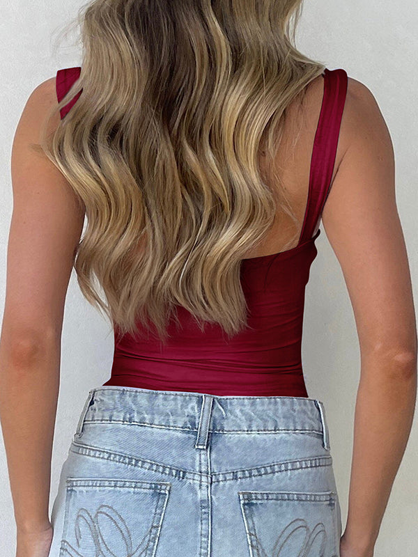 Skinny Sleeveless Solid Color Tied Spaghetti-Neck Camis