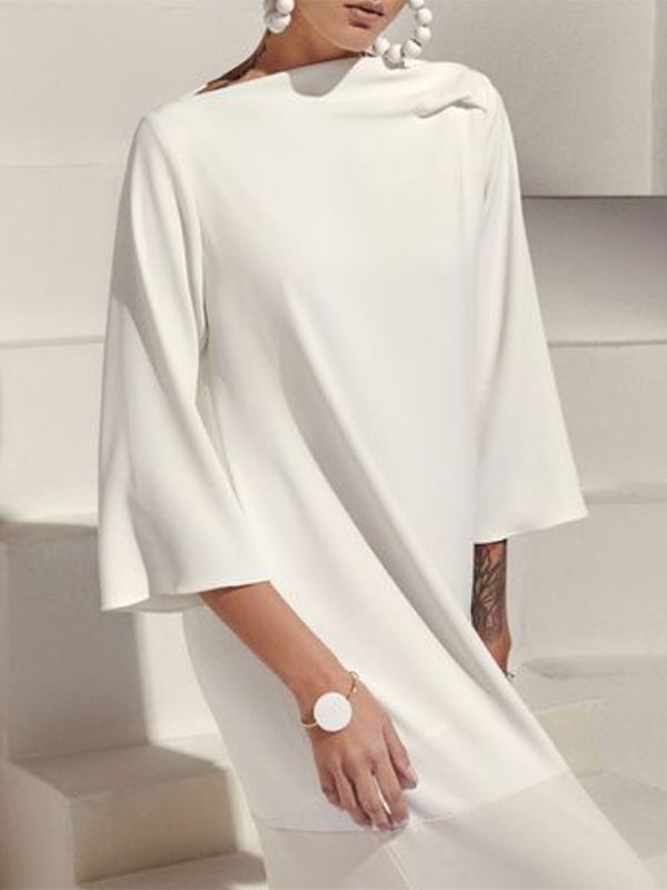 Loose Three-Quarter Sleeves Solid Color Split-Side Boat Neck Maxi Dresses