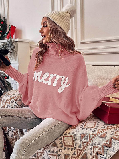 Long Sleeves Loose Contrast Color Printed Split-Joint High Neck Sweater Tops