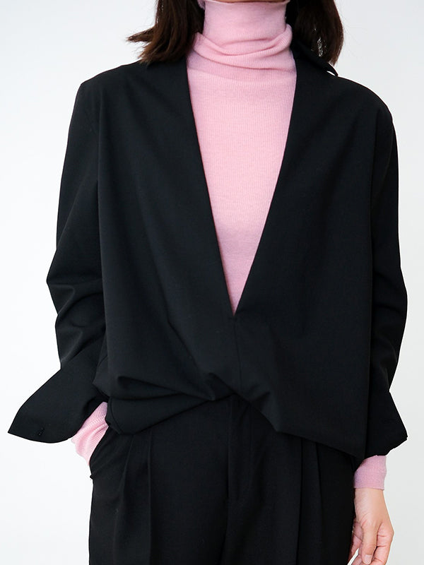 Long Sleeves Loose Solid Color Deep V-Neck Blouses&Shirts Tops