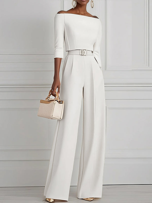 Half Sleeves Solid Color Split-Joint Off-The-Shoulder T-Shirts Tops