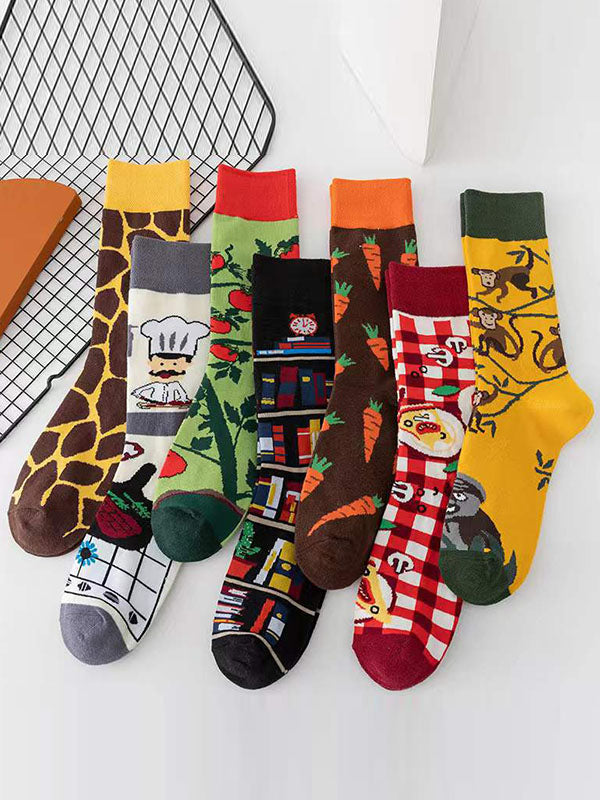 Cartoon Printed Contrast Color Sweat-Absorbing Socks Accessories