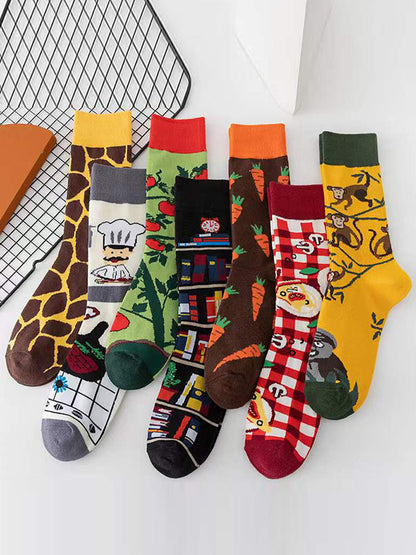 Cartoon Printed Contrast Color Sweat-Absorbing Socks Accessories