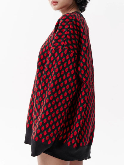 Long Sleeves Loose Pleated Split-Joint Round-Neck Sweater Tops