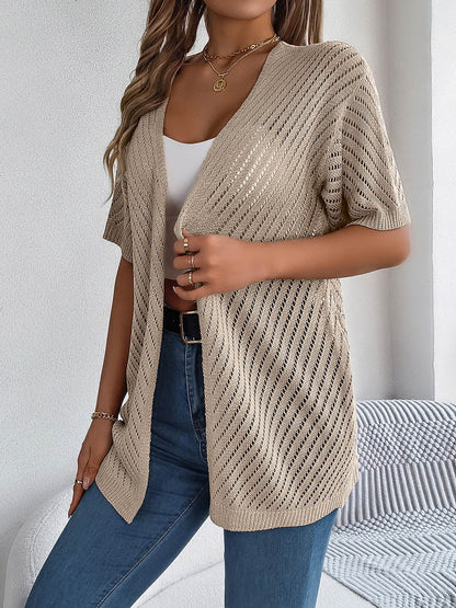 Half Sleeves Loose Hollow Solid Color Cardigan Tops