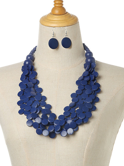 Rustic Charm Multi-Layer Wood Bead Necklace & Earring Set