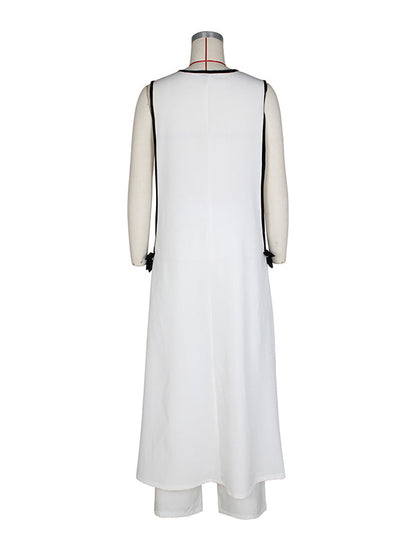 Sleeveless Contrast Color Split-Joint V-Neck Top + Wide Leg Pants Trousers Two Pieces Set