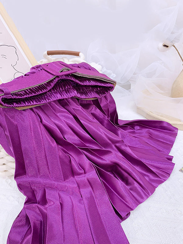 Loose Pleated Solid Color Skirts Bottoms