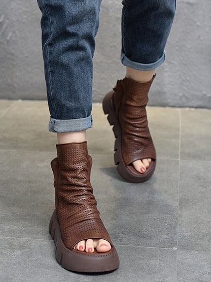 High-Top Open Toe Mesh Zipper Platform Shoes Sandals