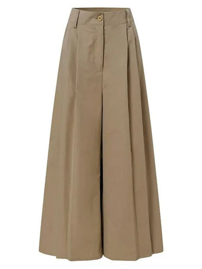High Waisted Loose Pleated Solid Color Split-Joint Pants Trousers