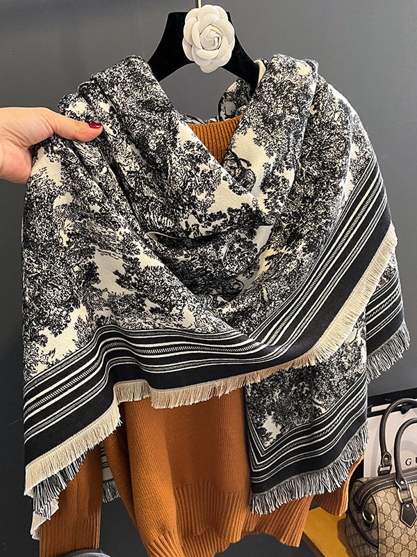 Fringed Keep Warm Printed Shawl&Scarf