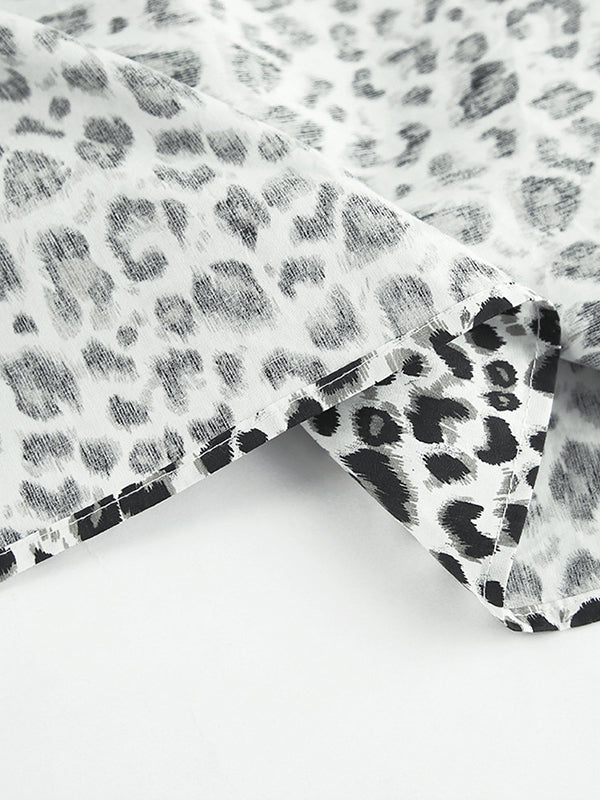 Loose Puff Sleeves Leopard Split-Joint Peter Pan Collar Blouses&Shirts Tops