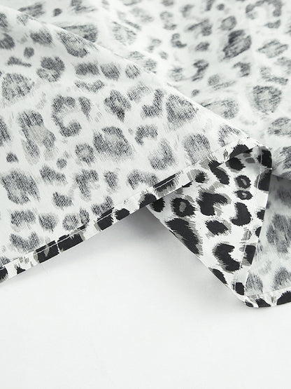 Loose Puff Sleeves Leopard Split-Joint Peter Pan Collar Blouses&Shirts Tops