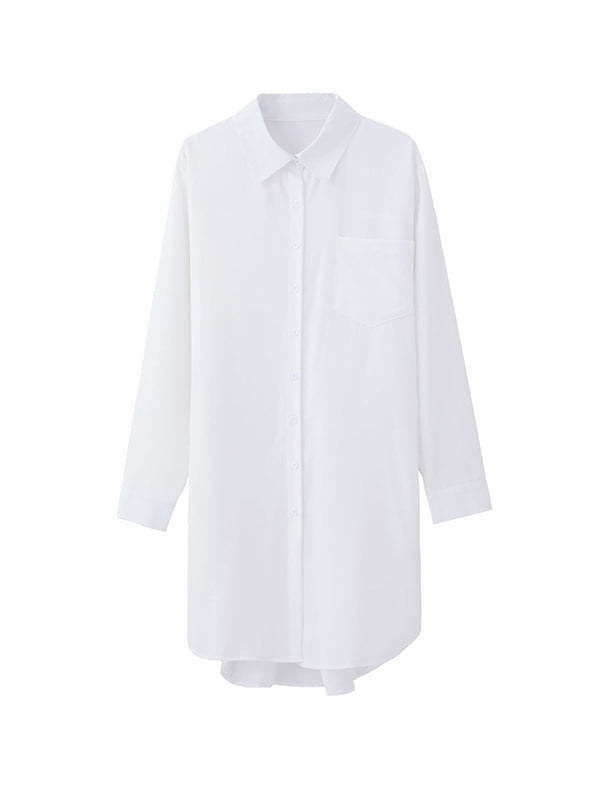 High-Low Irregular Clipping Solid Color Split-Joint Lapel Blouses