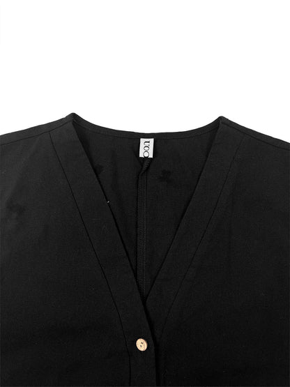 Sleeveless Wide Leg Buttoned Pockets Solid Color V-Neck Jumpsuits