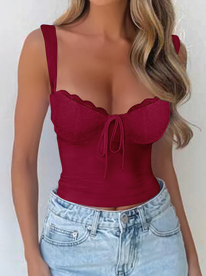Skinny Sleeveless Solid Color Tied Spaghetti-Neck Camis