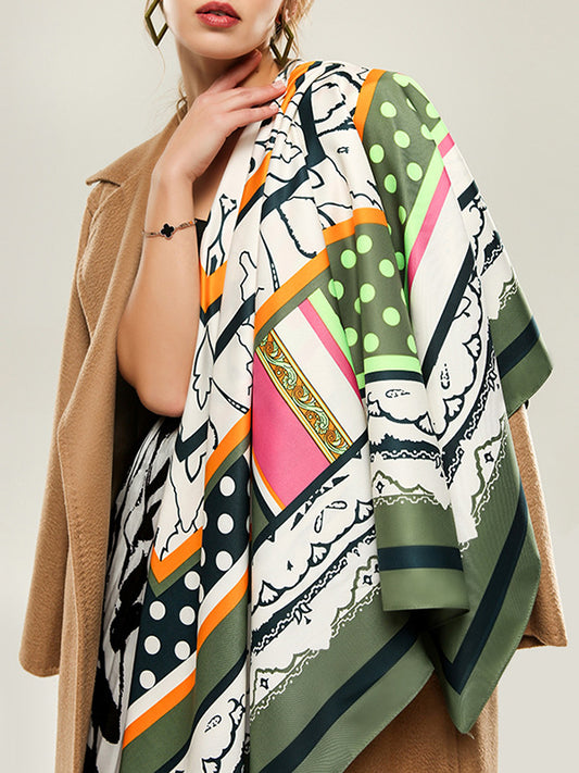 Color-Block Contrast Color Polka-Dot Printed Shawl&Scarf