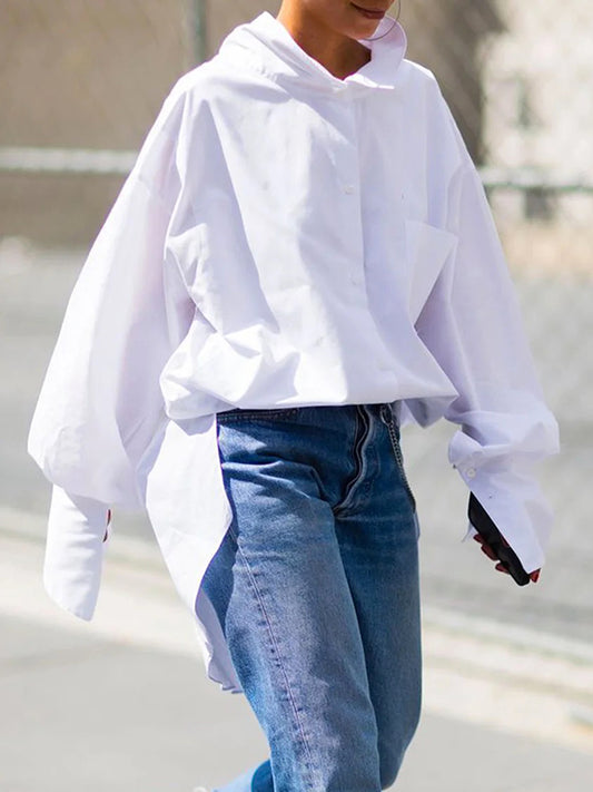 Long Sleeves Loose Solid Color Stand Collar Blouses&Shirts Tops