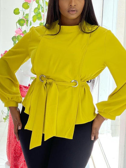 Loose Wrap Bandage Hollow Solid Color Split-Joint Blouses&Shirts Tops