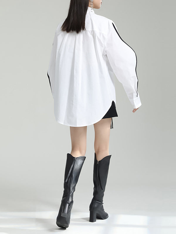 Long Sleeves Loose Butterfly Shape Buttoned Lapel Blouses&Shirts Tops