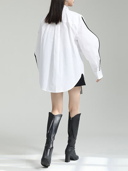 Long Sleeves Loose Butterfly Shape Buttoned Lapel Blouses&Shirts Tops