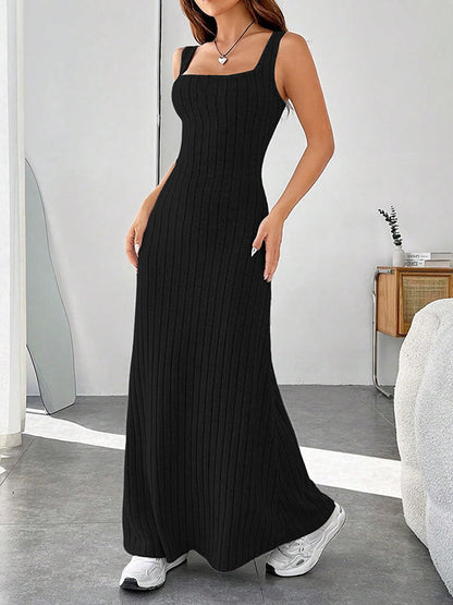 A-Line Loose Solid Color Spaghetti-Neck Maxi Dresses