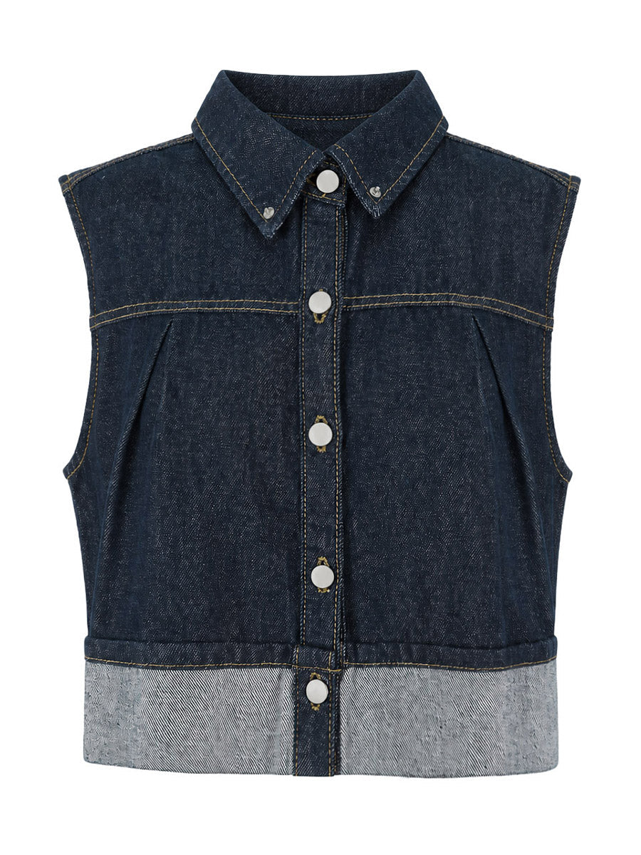 Loose Sleeveless Buttoned Pleated Split-Joint Lapel Vest Outerwear