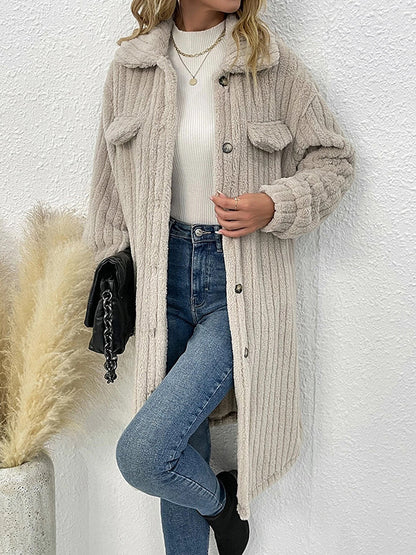 Long Sleeves Loose Solid Color Split-Joint Lapel Outerwear