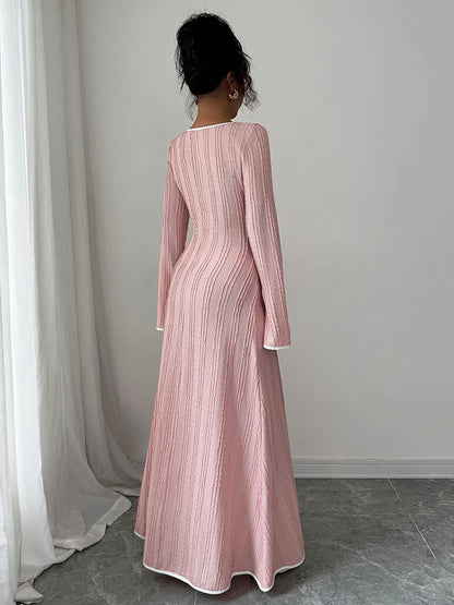 A-Line Bodycon Ribbed Knit Split-Joint Square-Neck Maxi Dresses