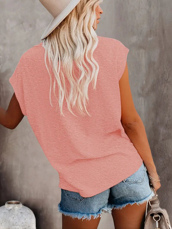 Loose Short Sleeves Solid Color Round-Neck T-Shirts Tops