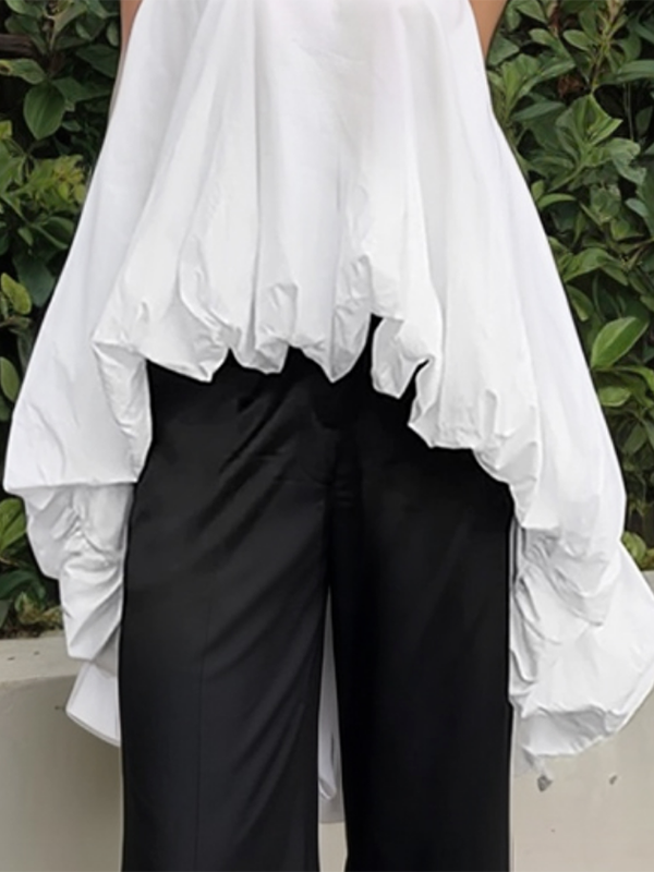 High-Low Loose Pleated Round-Neck Vest Top