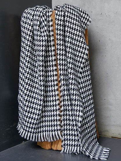 Fringed Houndstooth Keep Warm Shawl&Scarf