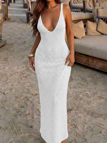 Bodycon Sleeveless See-Through Solid Color Halter-Neck Maxi Dresses