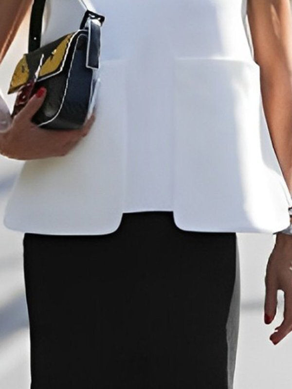 A-Line Loose Solid Color Split-Joint Round-Neck Vest Top