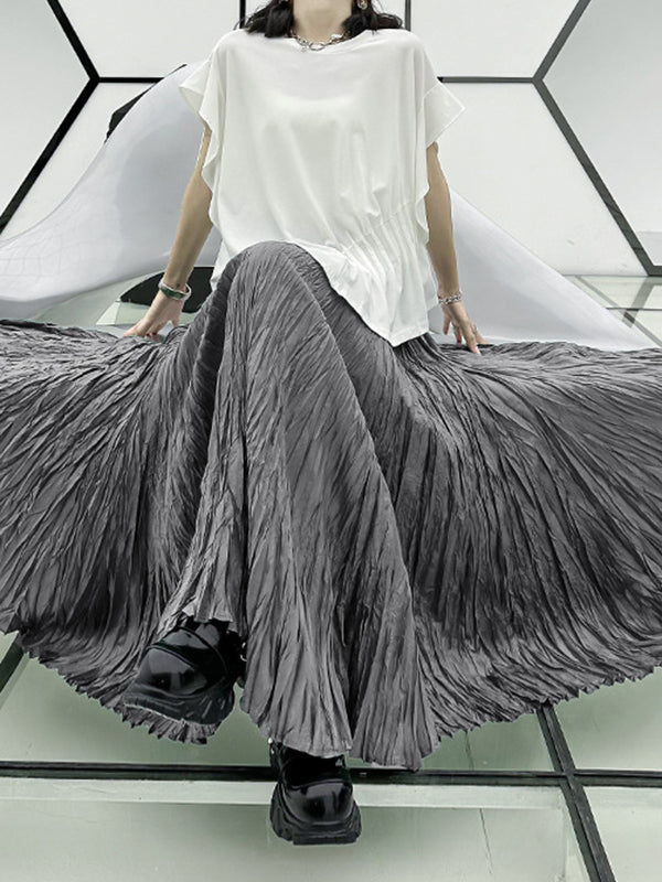 A-Line Irregular Clipping High-Waisted Pleated Solid Color Skirts