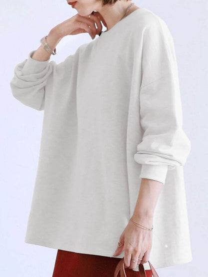 Long Sleeves Loose Solid Color Sweatshirt Tops