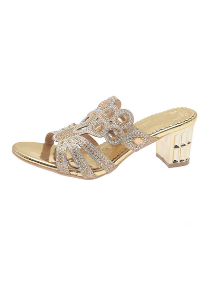 Square Heel Open Toe Rhinestone Pumps