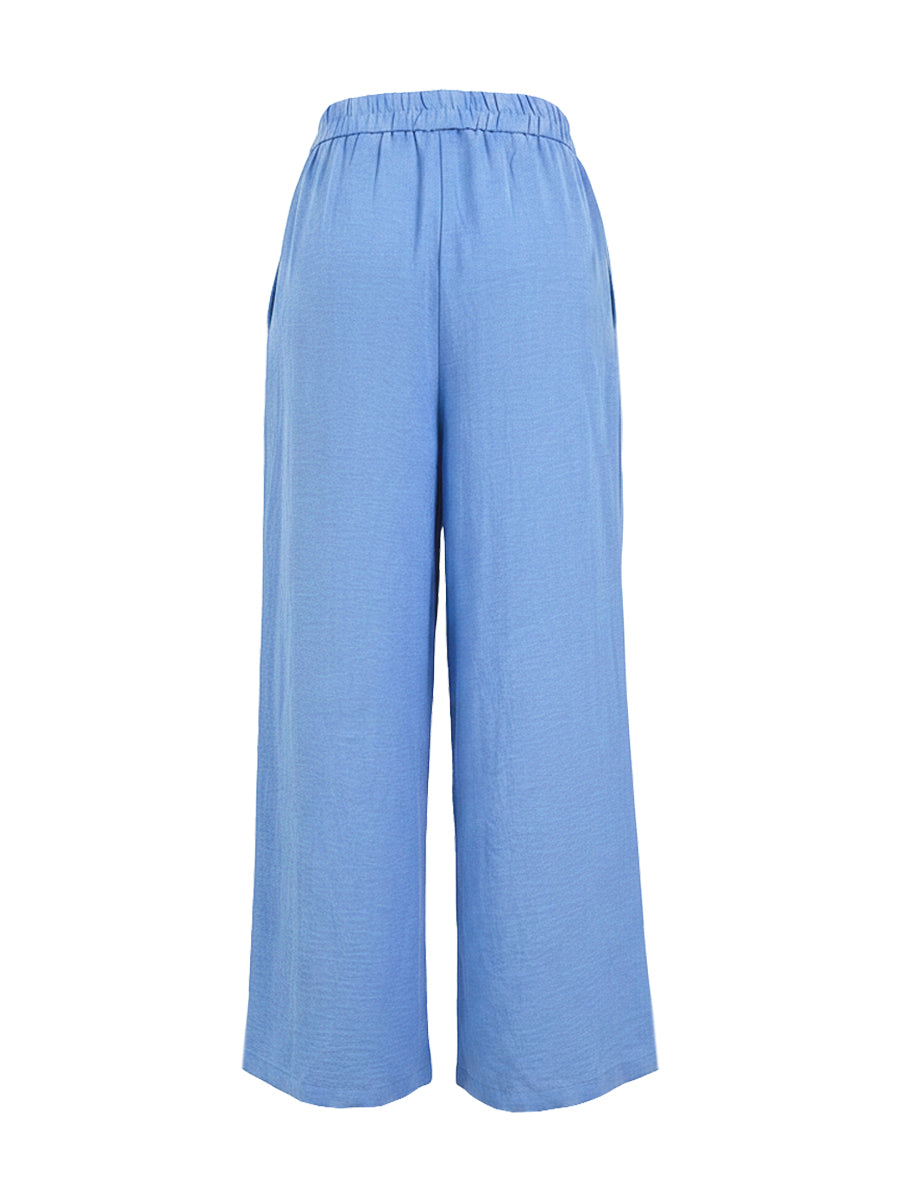 Loose Wide Leg Buttoned Pockets Solid Color Pants Trousers