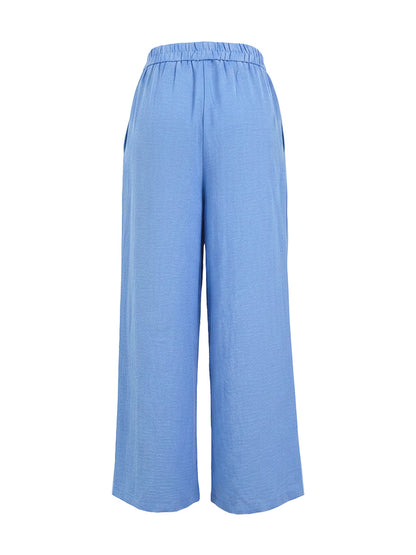 Loose Wide Leg Buttoned Pockets Solid Color Pants Trousers