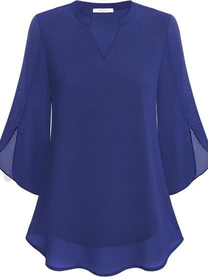 Half Sleeves Loose Solid Color V-Neck Blouses&Shirts Tops