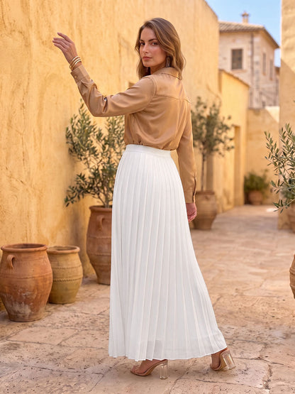 Solid Color Pleated High Waisted A-line Skirts Bottoms