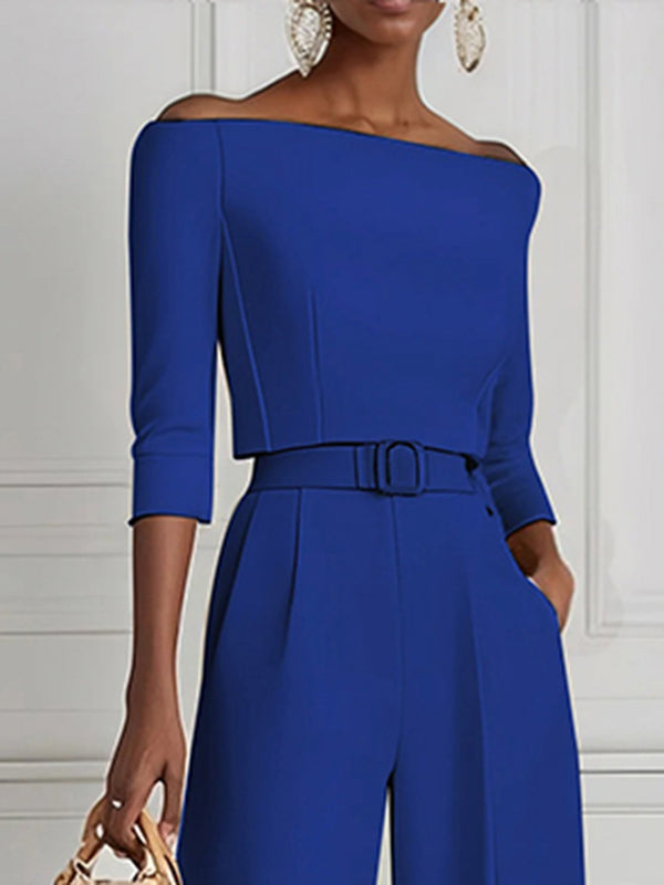 Half Sleeves Solid Color Split-Joint Off-The-Shoulder T-Shirts Tops